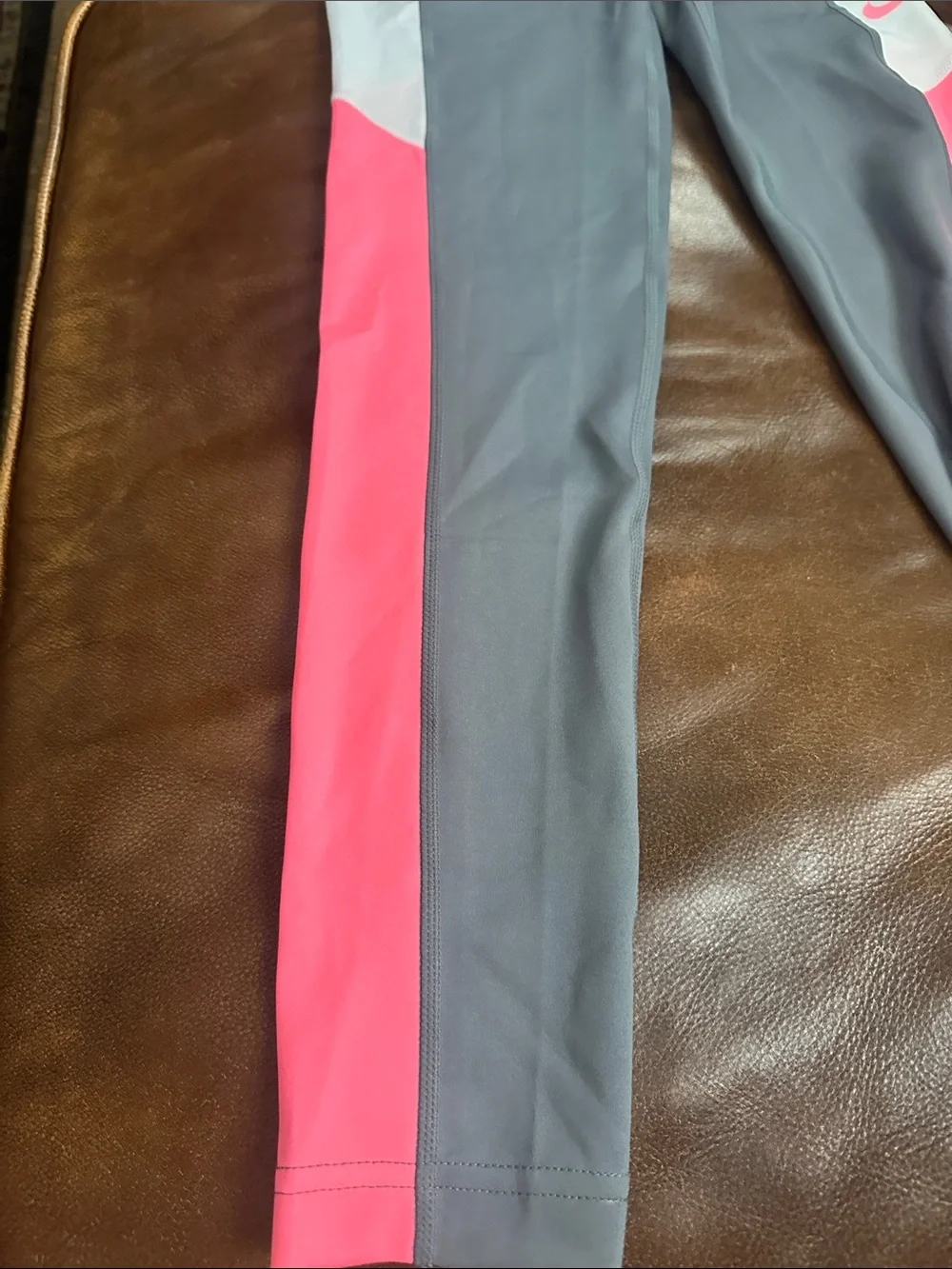 Nike Girls' Gray, White & Pink Colorblock Leggings